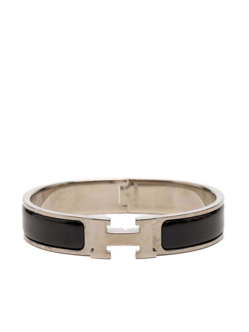 Hermes Click PM Enamel Bracelet Silver Black Metal
